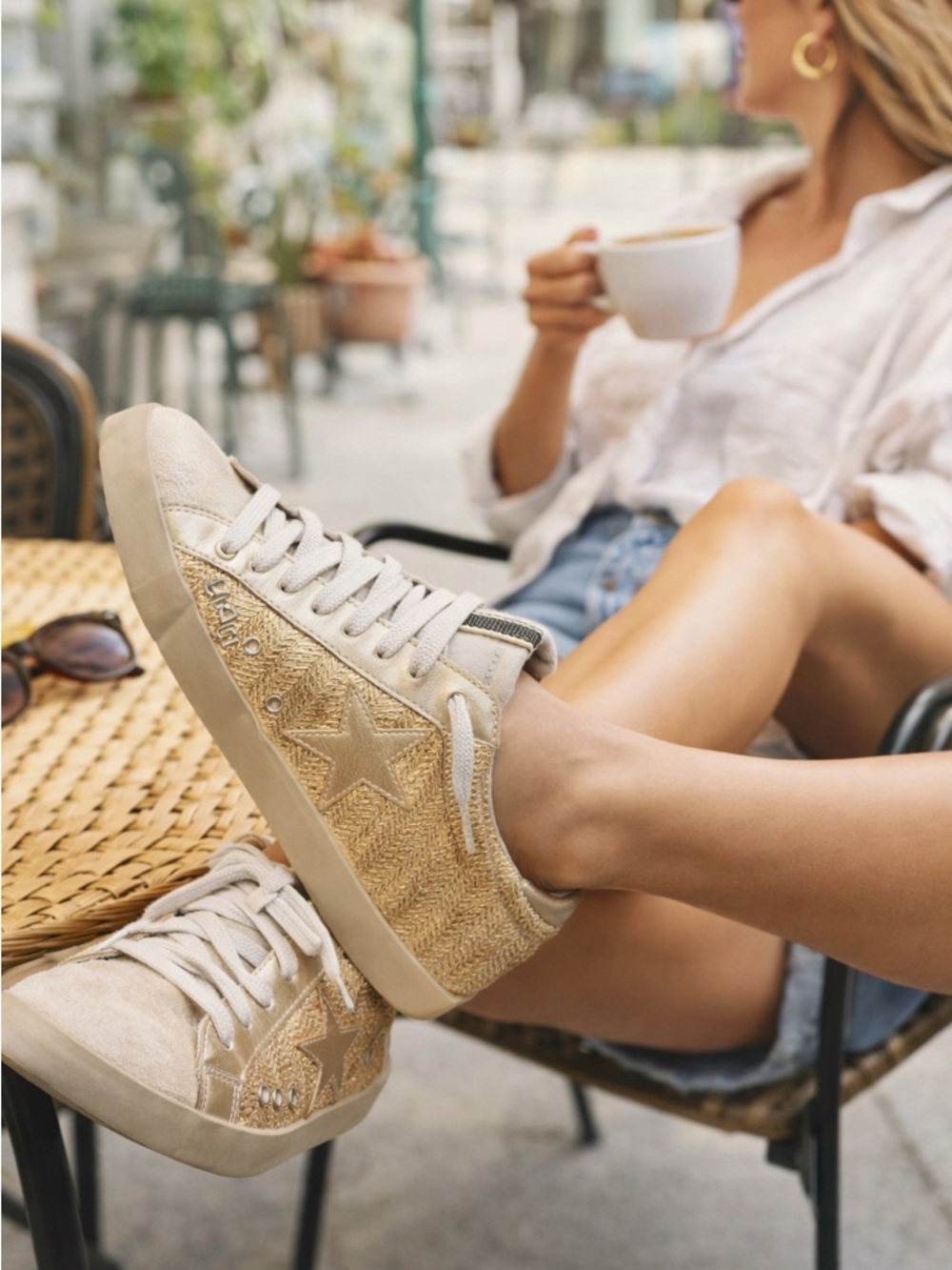 Shu Shop Paula Gold Woven Star Sneakers Size 10 Metallic Casual